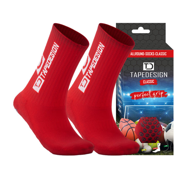 TAPEDESIGN Allround Classic Crew Soccer Grip Sock - Red